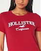 Женская футболка Hollister красного цвета с нашитым логотипом. Модель 07034. Подробное описание и цена товара. Доставка по России, Москве и Области от Moscow USA