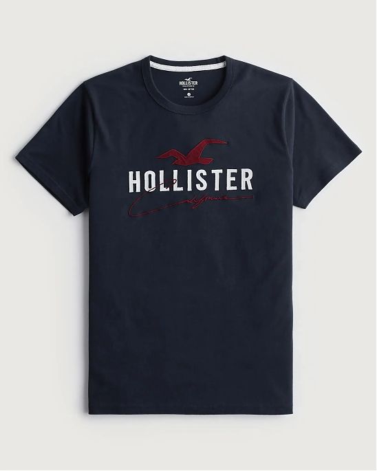 Moscow USA предлагает вам купить футболку Hollister темно-синего цвета с надписью и логотипом. Модель 06573. Доставка по России, Москве и области, самовывоз.
