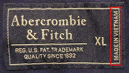 Бирка с поддельной одежды Abercrombie Fitch