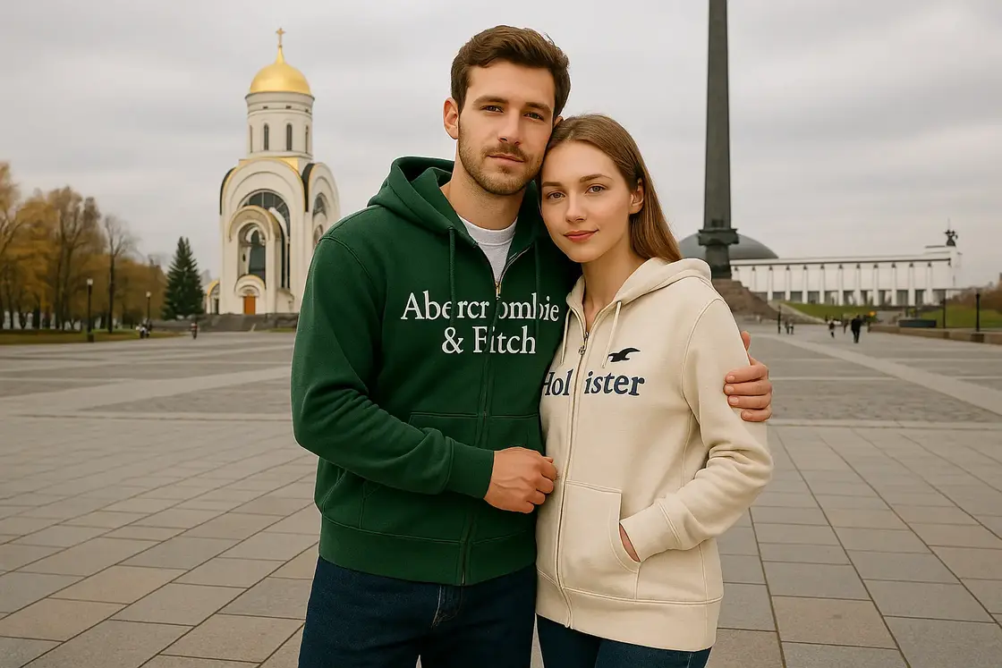 День народного единства Парень с дешувкой стоят на манежной площади в одежде Abercrombie & Fitch