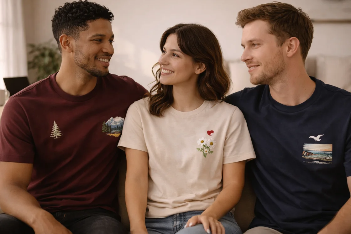 Плотная футболка с принтом в премиальном casual: чистая посадка, структурный силуэт, уютная атмосфера