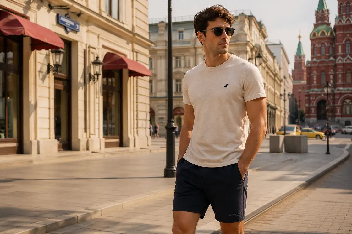 Хлопковые мужские шорты в летнем образе для города