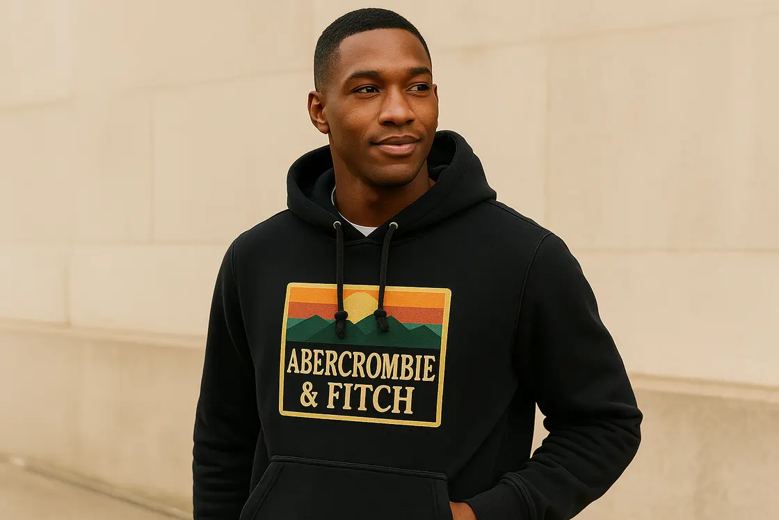 Мужская модель в толстовке Abercrombie & Fitch и Hollister