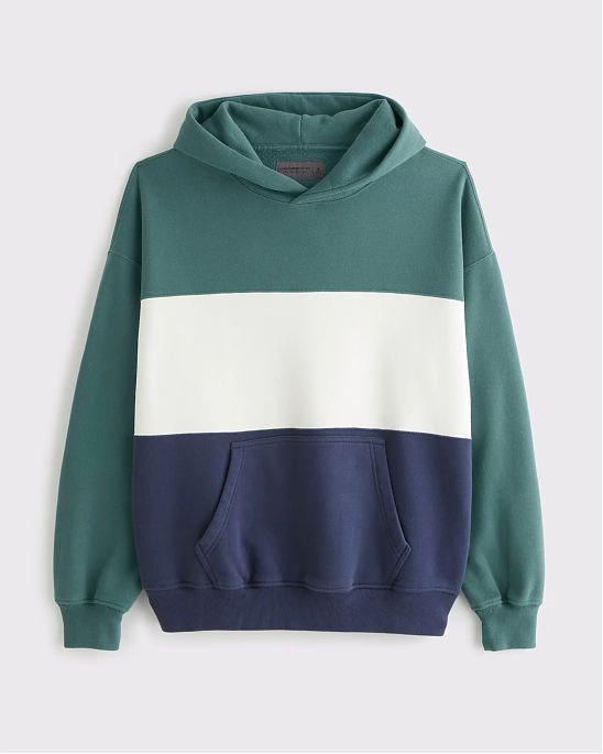 Мужская толстовка Abercrombie & Fitch зелёного цвета с рисунком, оверсайз‑посадка, карман‑кенгуру. Горизонтальные полоски. Оригинал. Бесплатная доставка и примерка по России.