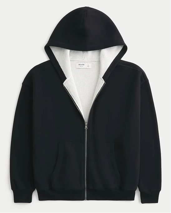 Мужская толстовка Hollister на молнии с термоподкладкой и капюшоном, черного цвета. Оригинальная модель, бесплатная доставка и примерка по России.