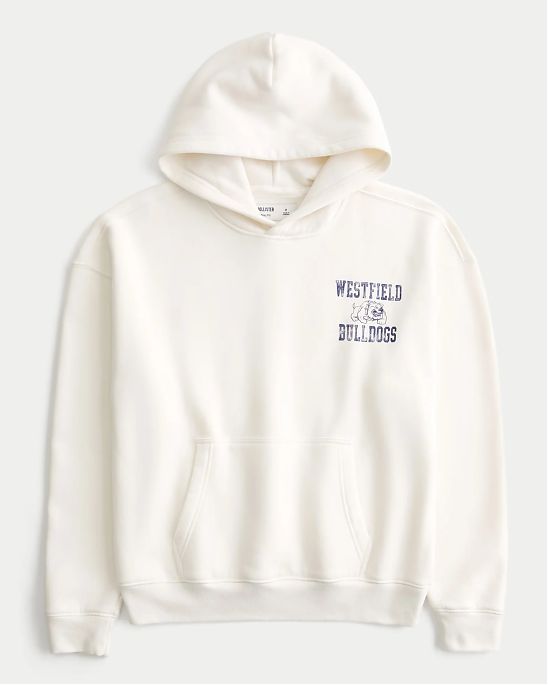 Moscow USA предлагает Вам купить мужскую толстовку с капюшоном Hollister Westfield Bulldogs кремового цвета с графикой. Модель 07871. Бесплатная доставка по России, Москве и области, самовывоз.
