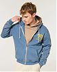 Мужская толстовка Hollister на молнии с принтом Малибу Вайв Камп в светло-голубом цвете. Оригинальная модель 08127, бесплатная доставка и примерка по Москве и России