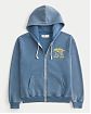 Мужская толстовка Hollister на молнии с принтом Малибу Вайв Камп в светло-голубом цвете. Оригинальная модель 08127, бесплатная доставка и примерка по Москве и России