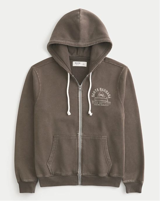 Мужская толстовка Hollister на молнии с принтом Санта Барбара Риф Рипперс в коричневом цвете. Оригинальная модель 08128, бесплатная доставка и примерка по России
