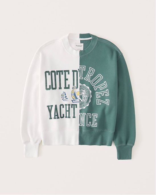 Женская толстовка без капюшона Abercrombie Fitch бело-зеленого цвета с принтом. Модель 06454. Доставка по России, Москве и Области от Moscow USA