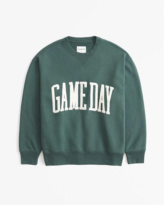 Женская плотная толстовка без капюшона Abercrombie & Fitch Game Day зеленого цвета с нашивкой. Модель 07800. Бесплатная доставка по России, Москве и Области от Moscow USA