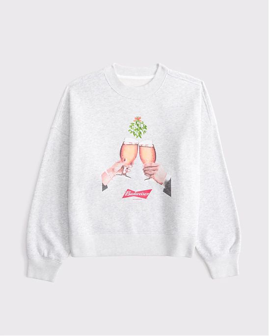 Женская толстовка Abercrombie & Fitch светло-серого цвета из плотной ткани A&F MAX с принтом на груди. Оригинальная модель, бесплатная доставка и примерка по России.