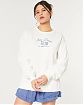 Женская толстовка без капюшона Hollister Oversized белого цвета с нашитой графикой Сан Диего Калифорния . Модель 07144. Бесплатная доставка по России, Москве и Области от Moscow USA