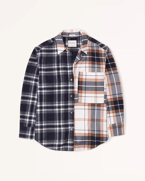 Женская байковая рубашка Abercrombie Fitch Oversized в синюю клетку и оранжевую полоску с нагрудным карманом. Модель 06776. Подробное описание и цена товара. Доставка по России, Москве и Области от Moscow USA