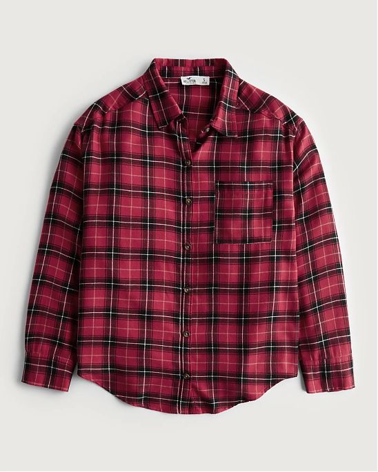 Женская байковая рубашка Hollister Oversized в красную клетку. Модель 06613. Подробное описание и цена товара. Доставка по России, Москве и Области от Moscow USA
