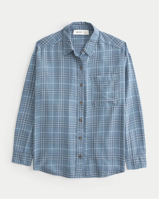Женская фланелевая рубашка Hollister Oversized в бежевую клетку. Модель 07313. Подробное описание и цена товара. Бесплатная доставка по России, Москве и Области от Moscow USA