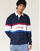 Moscow USA предлагает вам купить мужское плотное поло с длинным рукавом Hollister темно-синего цвета с нашитым лого Red Bull. Модель 07861. Бесплатная доставка по России, Москве и области, самовывоз.
