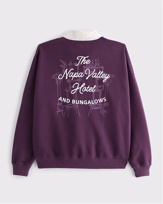 Мужской свитшот‑поло Abercrombie & Fitch из ткани SoftAF, оверсайз посадка, темно-фиолетового цвета. Оригинальная модель, бесплатная доставка и примерка по России.