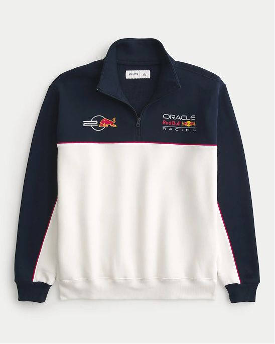 Moscow USA предлагает вам купить мужскую толстовку свитшот Hollister Oracle Red Bull Racing белого и синего цвета с горлом на молнии и графикой. Модель 07756. Бесплатная доставка по России, Москве и области, самовывоз.