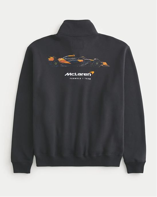 Moscow USA предлагает вам купить мужскую толстовку свитшот Hollister McLaren черного цвета с горлом на молнии и графикой. Модель 07758. Бесплатная доставка по России, Москве и области, самовывоз.