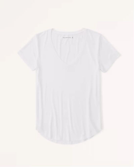 Женская футболка белого цвета Abercrombie Fitch с v-образным вырезом. Модель 06917. Доставка по России, Москве и Области от Moscow USA