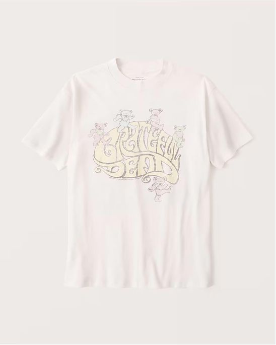 Женская футболка серого цвета Abercrombie Fitch Oversized бежевого цвета принтом Grateful Dead. Модель 06420. Подробное описание и цена товара. Доставка по России, Москве и Области от Moscow USA