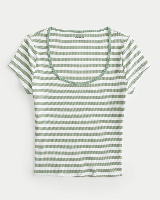 Женская футболка Hollister в зеленую и белую полоски. Модель 07823. Подробное описание и цена товара. Бесплатная доставка по России, Москве и Области от Moscow USA
