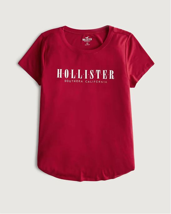 Женская футболка Hollister красного цвета с логотипом. Модель 06687. Подробное описание и цена товара. Доставка по России, Москве и Области от Moscow USA