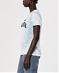 Женская футболка Hollister синего цвета с эффектом tie dye и фирменным логотипом. Модель 06553. Подробное описание и цена товара. Доставка по России, Москве и Области от Moscow USA