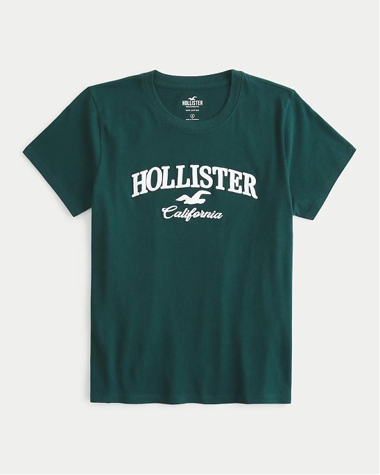Женская футболка Hollister зеленого цвета с нашитым логотипом. Модель 07051. Подробное описание и цена товара. Доставка по России, Москве и Области от Moscow USA