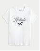 Женская футболка Hollister белого цвета с логотипом принтом. Модель 07153. Бесплатная доставка по России, Москве и Области от Moscow USA