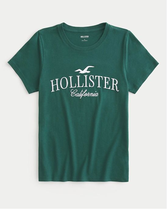 Женская футболка Hollister темно-зеленого цвета с нашитым логотипом. Модель 07642 . Подробное описание и цена товара. Доставка по России, Москве и Области от Moscow USA