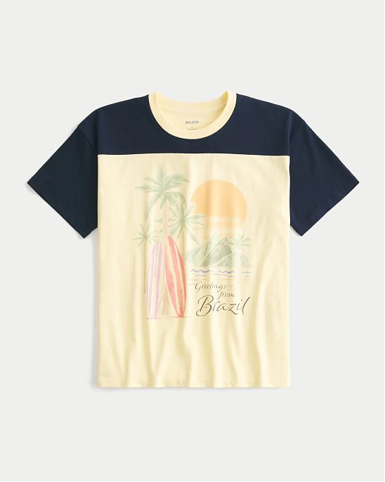 Женская футболка Hollister Oversized с принтом солнечной Бразилии. Модель 07822. Подробное описание и цена товара. Доставка по России, Москве и Области от Moscow USA