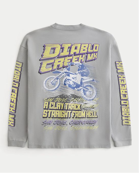 Moscow USA предлагает вам купить лонгслив футболку с длинным рукавом Hollister  Diablo Creek MX Racing серого цвета с логотипом на груди и спине. Модель 07886. Бесплатная доставка по России, Москве и области, самовывоз