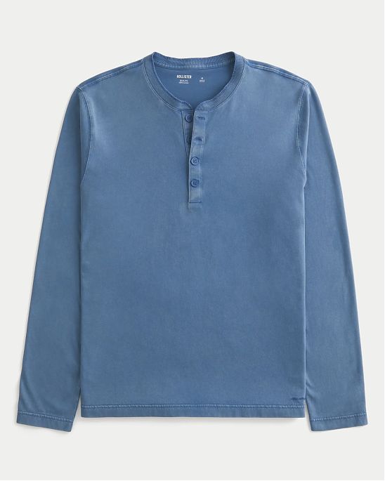 Мужской лонгслив хенли Hollister из мягкого хлопка с эффектом стирки и пуговицами. Оригинальная модель 08152, бесплатная доставка и примерка по России.