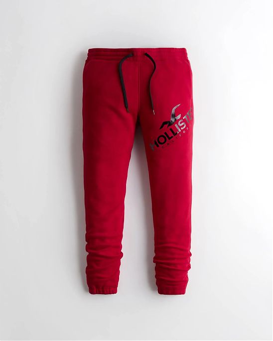 Moscow USA предлагает Вам купить спортивные штаны Hollister Joggers красного цвета с черным принтом. Модель 06038. Доставка по России, Москве и области, самовывоз.