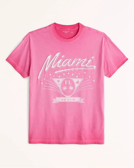 Moscow USA предлагает вам купить футболку Abercrombie Fitch розового цвета с принтом Майами. Модель 06312. Доставка по России, Москве и области, самовывоз