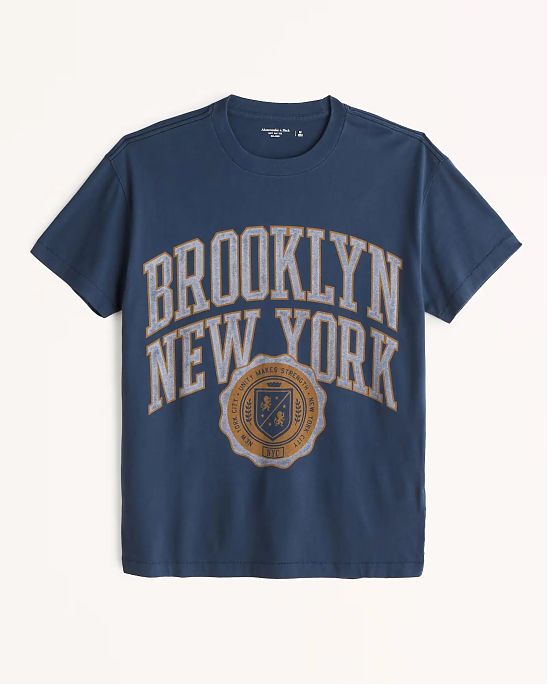Moscow USA предлагает вам купить футболку Футболка Abercrombie Fitch синего цвета с принтом. Модель 06468. Доставка по России, Москве и области, самовывоз