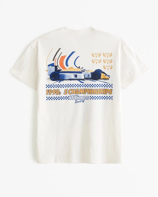 Moscow USA предлагает вам купить винтажную футболку Abercrombie & Fitch Williams Racing белого цвета с нагрудным карманом и графикой. Модель 07655. Бесплатная доставка по России, Москве и области, самовывоз
