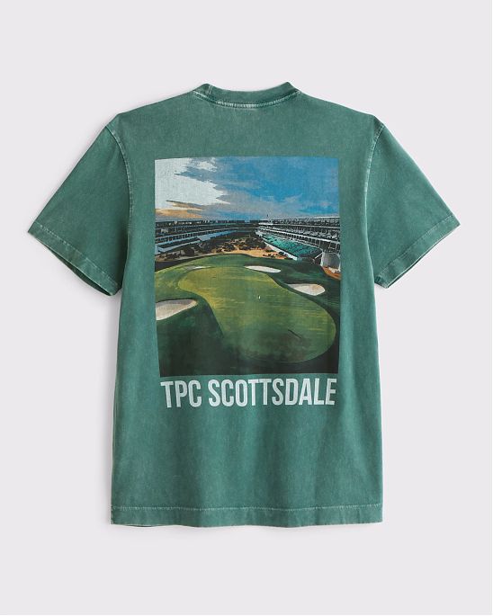 Мужская футболка Abercrombie & Fitch зелёного цвета с принтом ВМ Феник Опен на груди и спине. Оригинальная модель, бесплатная доставка и примерка по России.