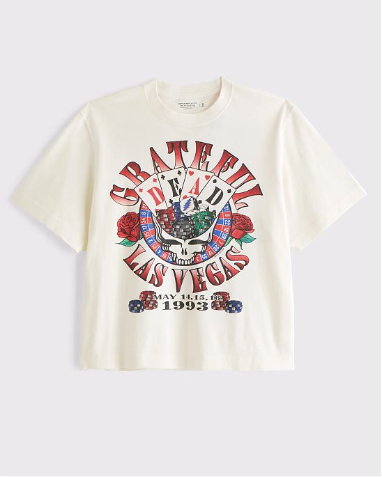 Мужская футболка Abercrombie & Fitch с фирменным принтом Grateful Dead, свободной посадкой и круглым вырезом, кремового цвета. Оригинальная модель, бесплатная доставка и примерка по России.