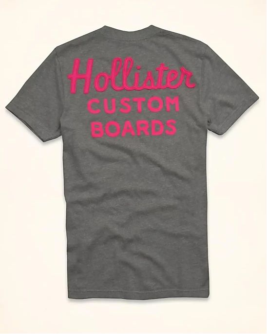 Moscow USA предлагает вам купить футболку Hollister Custom Boards серого цвета, двусторонняя с логотипом в виде серфера. Модель 00056. Доставка по России, Москве и области, самовывоз.