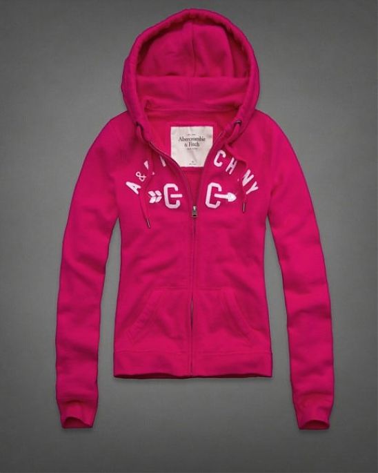Женская толстовка на молнии с капюшоном Abercrombie Fitch розового цвета с нашитой белой надписью. Модель 03664. Подробное описание и цена товара. Доставка по России, Москве и Области от Moscow USA