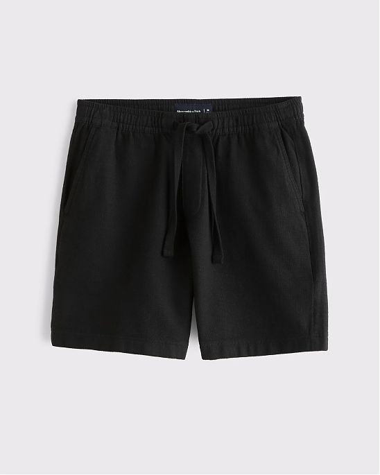 Мужские шорты Abercrombie & Fitch чёрного цвета из хлопка с фактурной поверхностью, свободная посадка и пояс на шнурках. Длина 20см Оригинал. Бесплатная доставка и примерка по России.