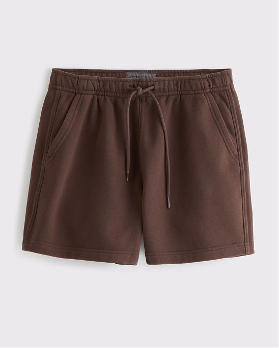 Мужские флисовые шорты Abercrombie & Fitch коричневого цвета, свободная посадка, пояс на резинке и шнурках. Оригинал. Бесплатная доставка и примерка по России.