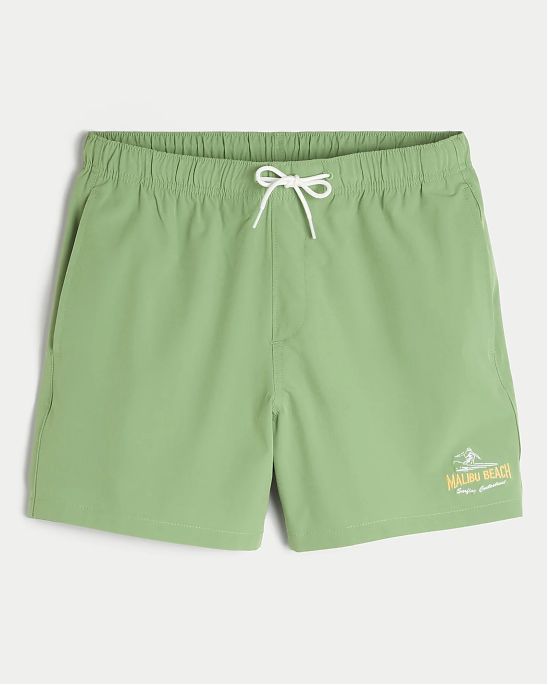 Moscow USA предлагает вам купить мужские плавательные шорты Hollister Malibu Beach светло-зелёные с графикой. Модель 07941. Бесплатная доставка по России, Москве и области, самовывоз.