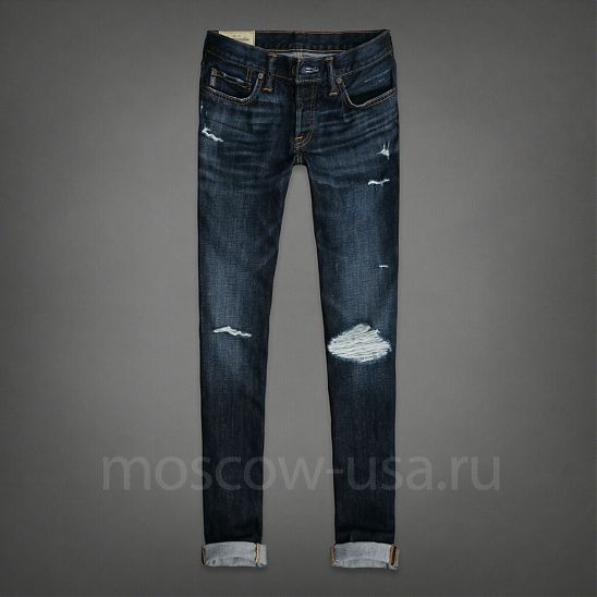 Moscow USA предлагает вам купить рваные джинсы Abercrombie and Fitch темно синего цвета, стиля skinny. Модель 00479. Доставка по России, Москве и области, самовывоз.