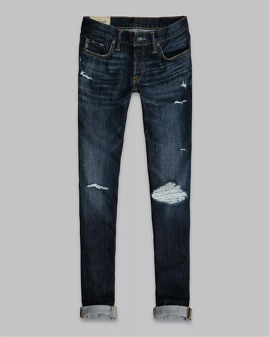 Moscow USA предлагает вам купить рваные джинсы Abercrombie and Fitch темно синего цвета, стиля skinny. Модель 00479. Доставка по России, Москве и области, самовывоз.