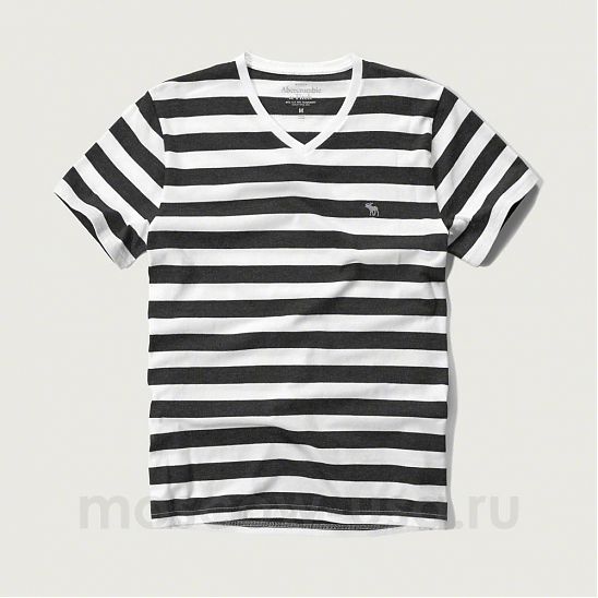 Moscow USA предлагает вам купить футболку Abercrombie Fitch белого цвета в черную полоску с v-образным вырезом и лого. Модель 02076. Доставка по России, Москве и области, самовывоз