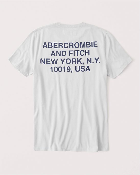 Moscow USA предлагает вам купить футболку Abercrombie Fitch серого цвета с темно-синей надписью на груди и спине. Модель 05105. Доставка по России, Москве и области, самовывоз